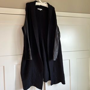 Jennifer Lopez fux leather sleeve cardigan
